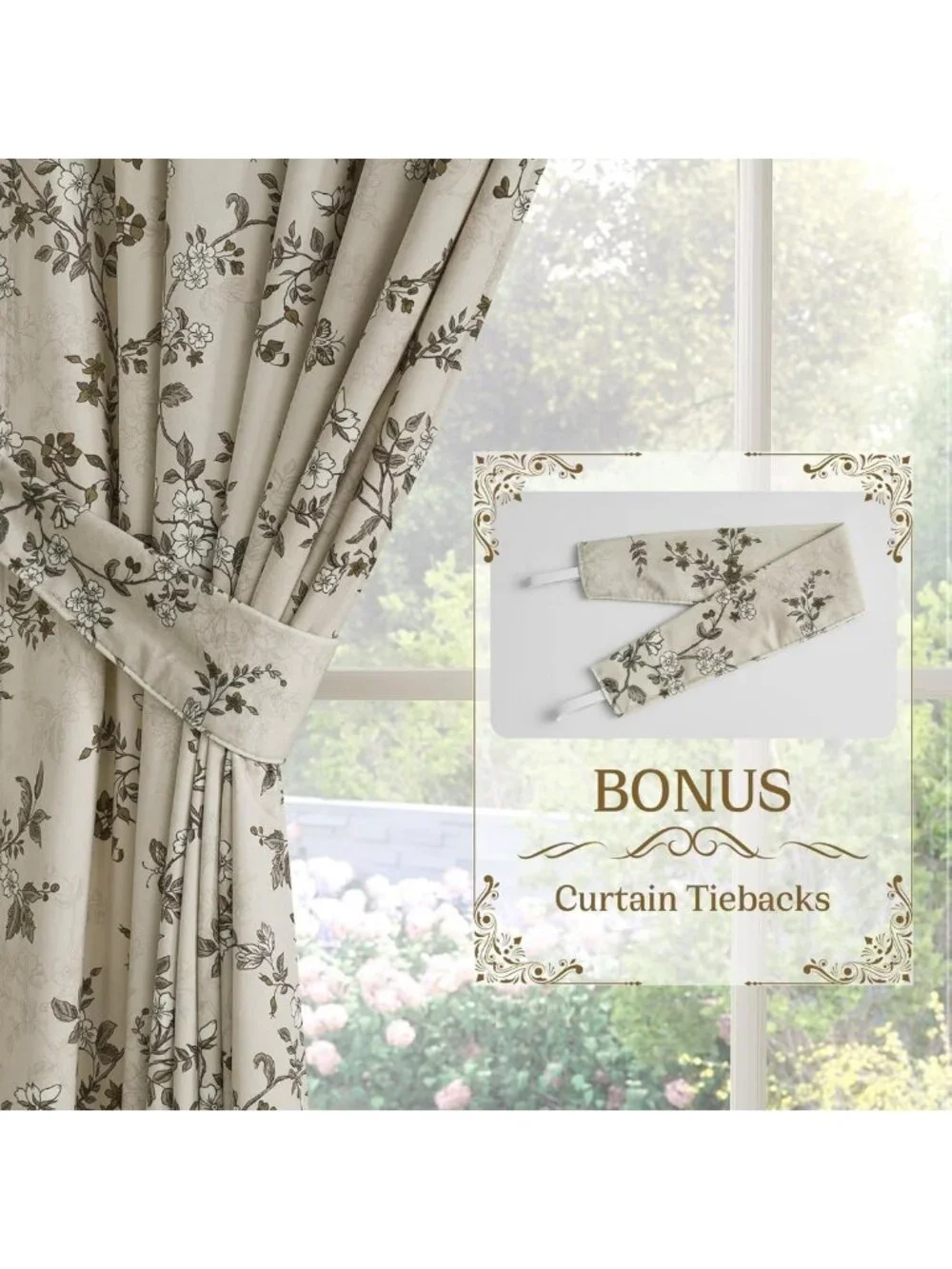 Vintage Floral Velvet Curtains - Soft Cream Drapes for Bedroom & Living Room, 2